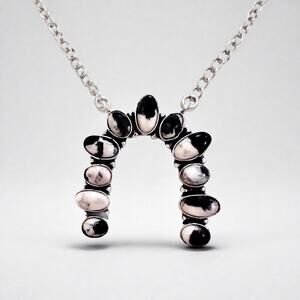 White Buffalo Naja Horseshoe Statement Necklace - .925 Silver Boho Gift